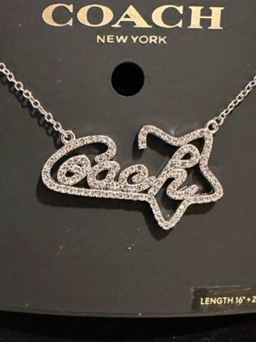 Coach Silver Crystal Script Necklace with Star Motif